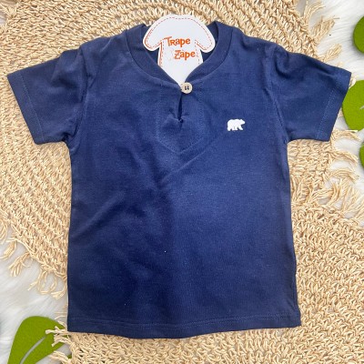 Conj Marinho de Botão Urso Polar e short Listradinho